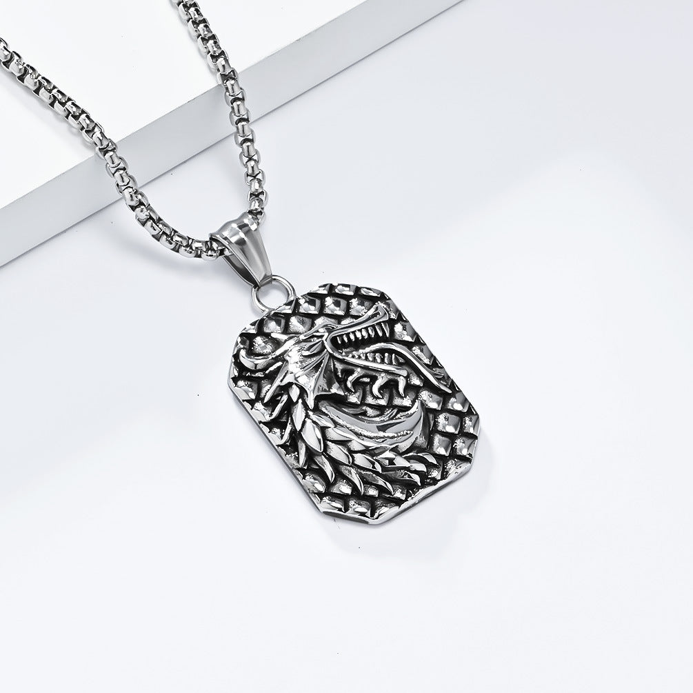 Planderful Stainless Steel Mens Necklace Bold Retro Square Pendant Durable Gift For Him