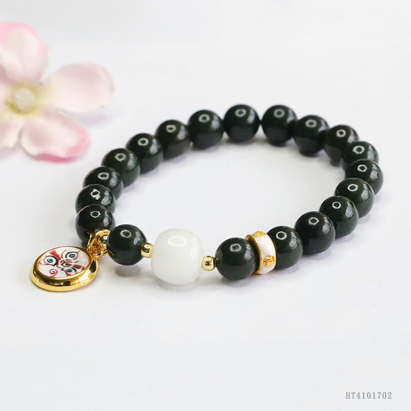 Taqing Hetian Jade & White Jade Wealth Charm Bracelet