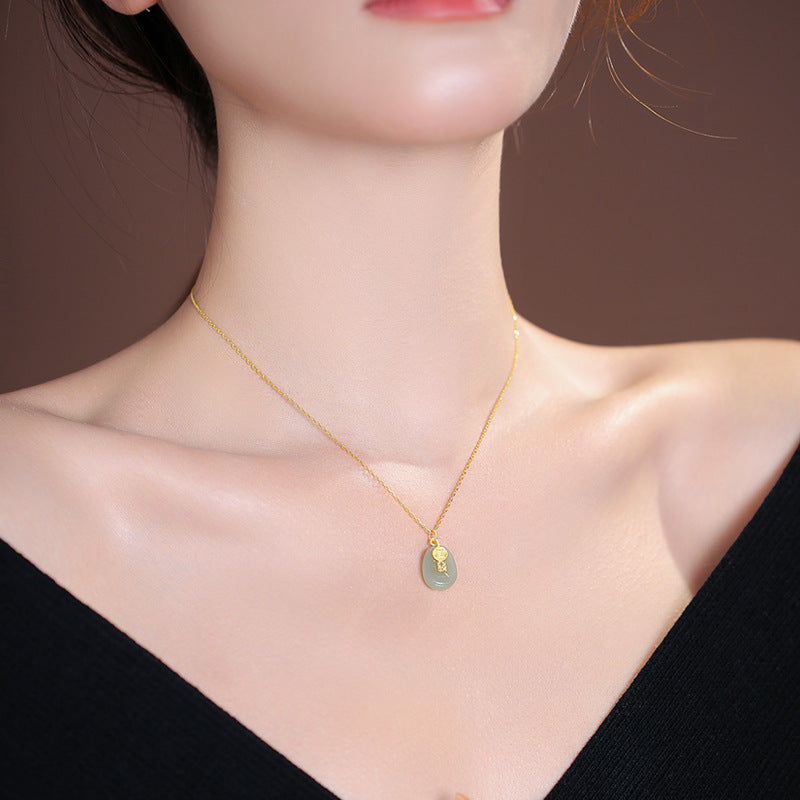 Fairy S925 Silver Necklace with Jade Gem Detail