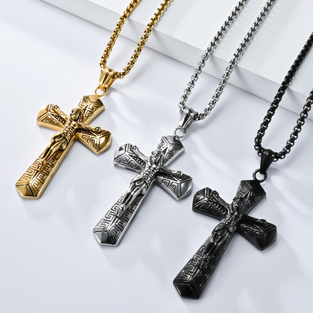 Planderful Cross Necklace Titanium Steel Punk Vintage Statement Pendant For Hip Hop Hipster Style Fans