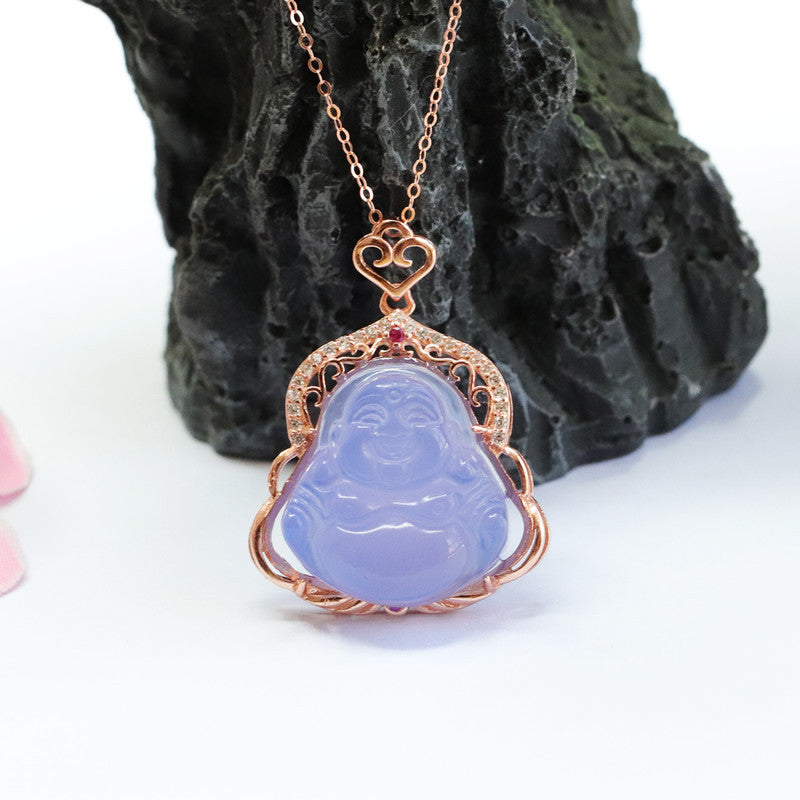 Buddha Pendant Necklace with Purple Chalcedony and Zircon Embellishments