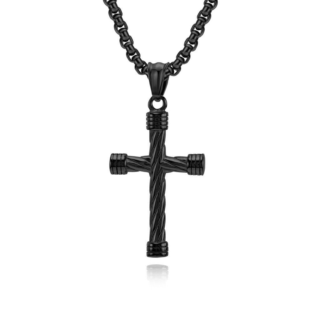 Planderful Jewelry Retro Cross Pendant Necklace In Titanium Steel Hip Hop Collarbone Chain