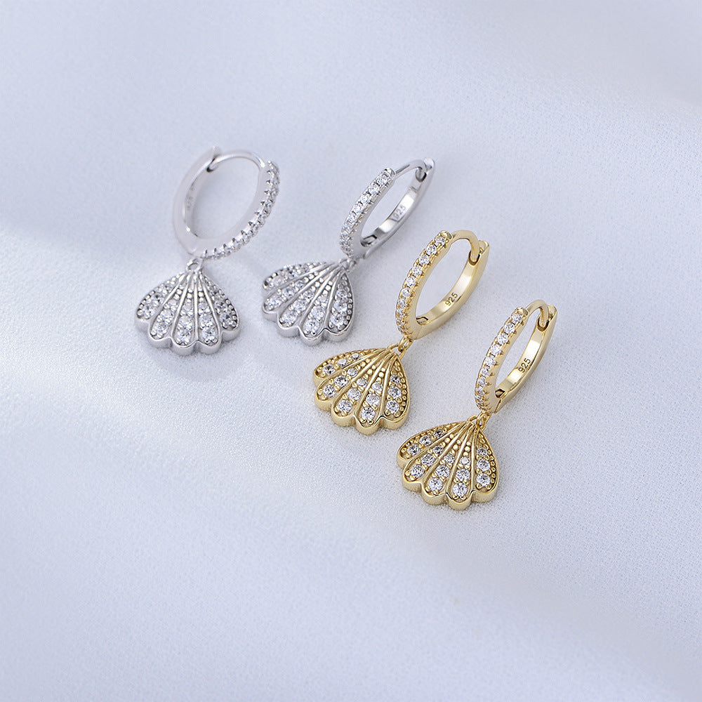 Jewelry S925 Silver Geometric Fan Full Zircon Earrings, High-End Earrings, Creative And Ear