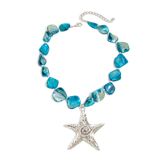 Marine Alloy Starfish Pendant Collarbone Chain Necklace Holiday Wind Irregular Shell Piece