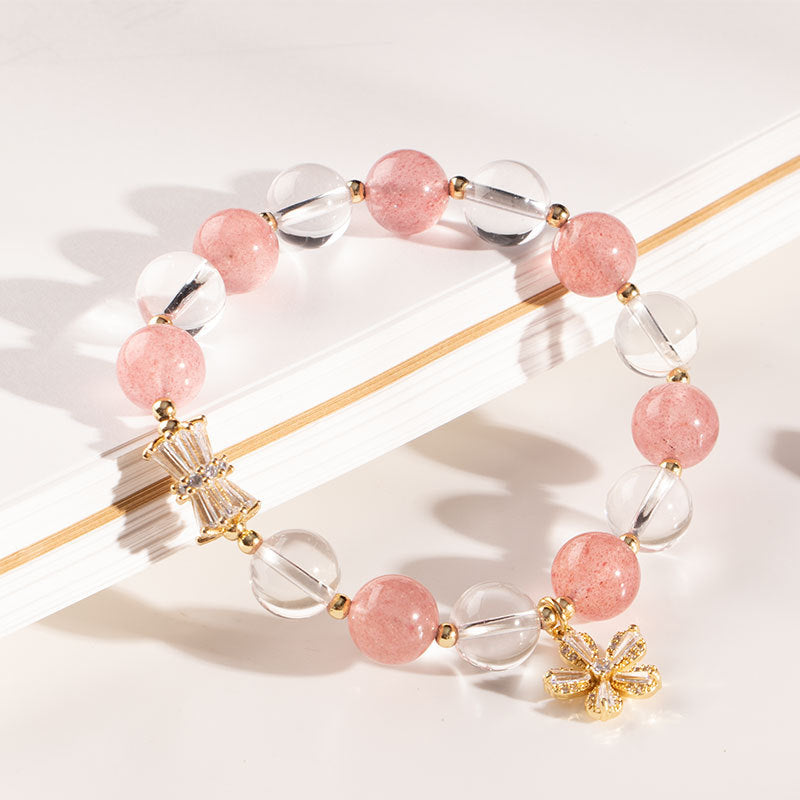 Sweet Cherry Blossom Crystal Bracelet with Sterling Silver Pendant
