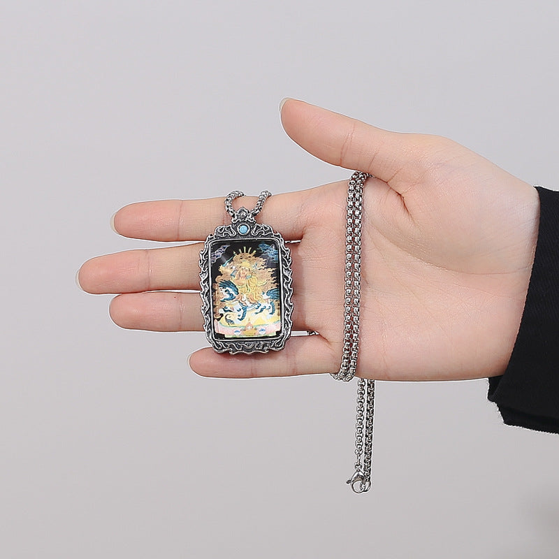 Steel Necklace - Elegant Thangka Dorje Pendant