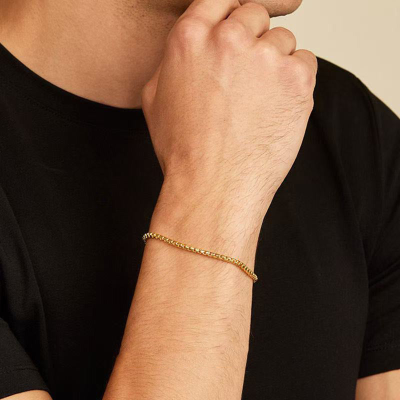 Planderful Cuban Box Chain Bracelet Steel Mens Womens