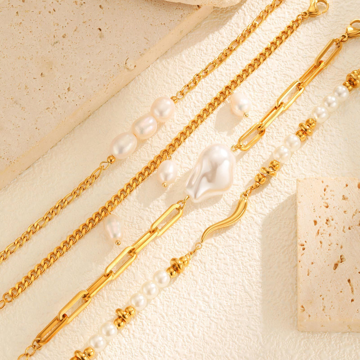 Stainless Steel Gold Imitation Baroque Pearl French Classic Bracelet