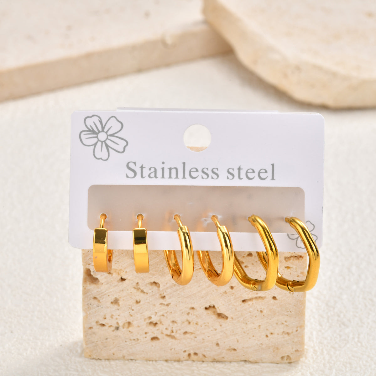 Gold-Tone Hinged Hoop Earrings — 3-Pair Set