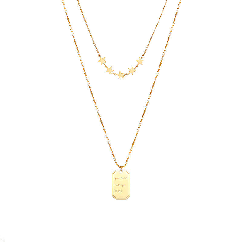 Exquisite Geometric Double Layered Star Necklace - Elegant Titanium Gold Jewelry