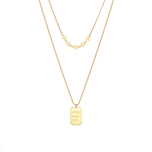 Exquisite Geometric Double Layered Star Necklace - Elegant Titanium Gold Jewelry