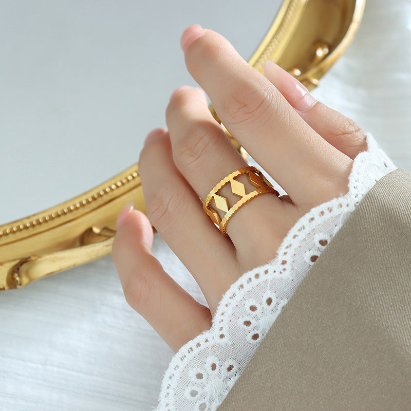 Golden Open Ring with Adjustable Titanium Steel - Minimalist Style European and American Design