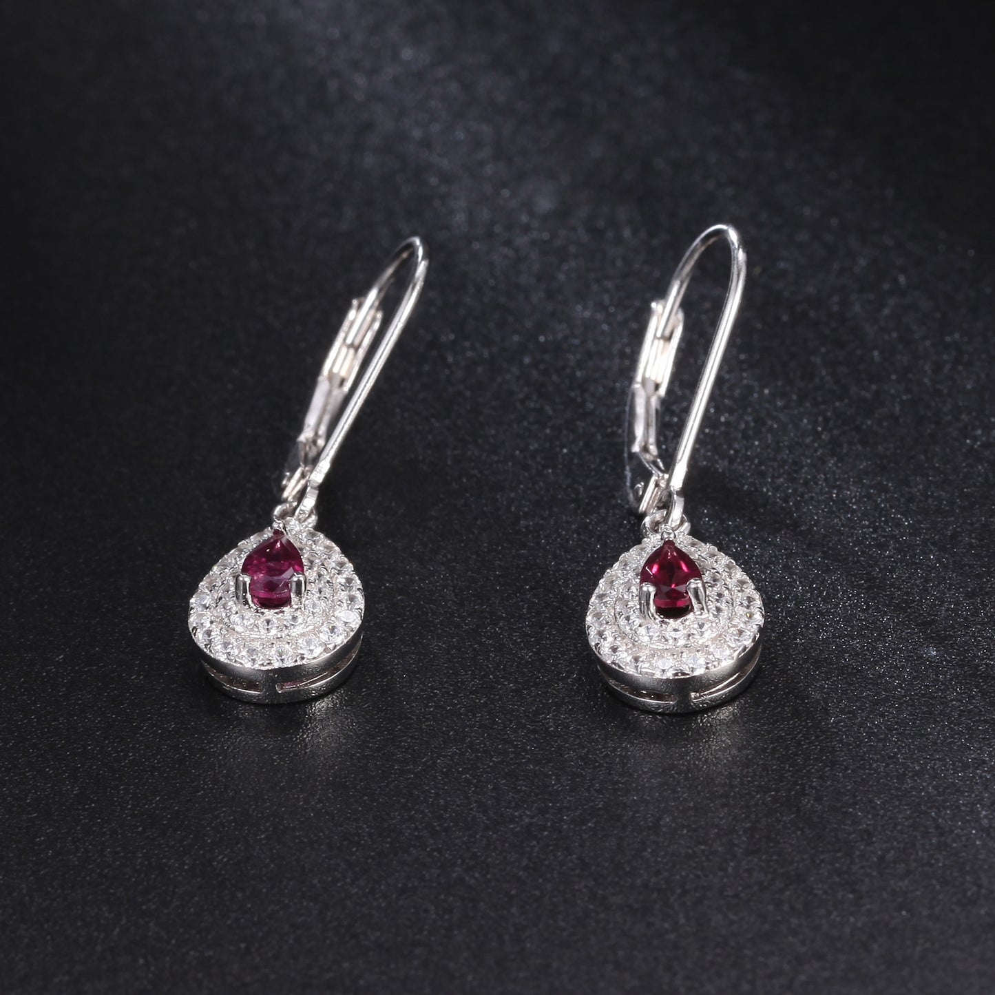 Luxury Double Soleste Halo Pear Shape Natural Gemstone Silver Drop Earrings