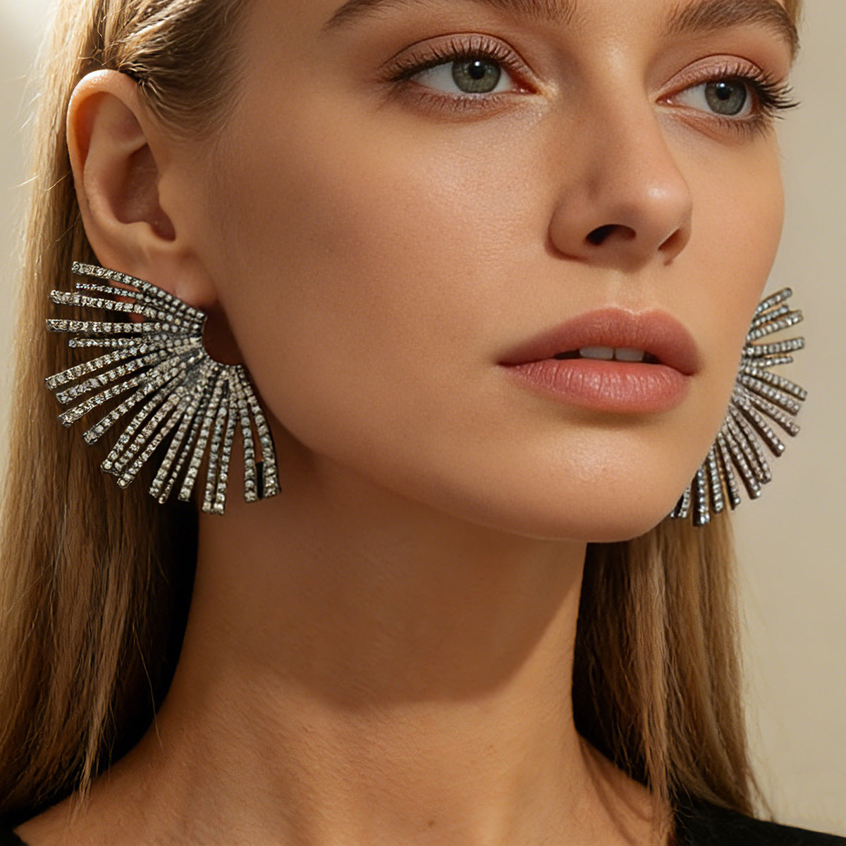 Planderful Vienna Verve Zircon Earrings For Women Fan Shaped Geometric Inlaid Statement