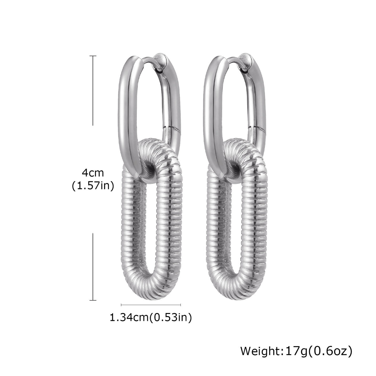 Textured Oval-Link Stainless Steel Drop Earrings
