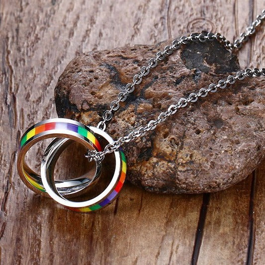 Rainbow Necklace Stainless Steel Pendant Double Ring Wholesale