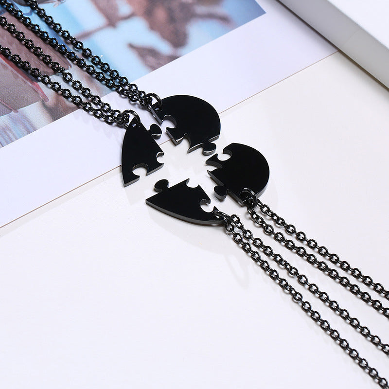 3-Person Stainless Steel Hollow Butterfly Heart Necklace Black