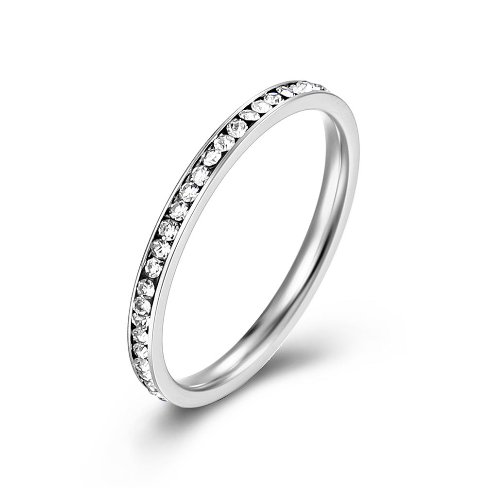 Ins Simple 2mm Circumference Full Zircon Titanium Steel Ring