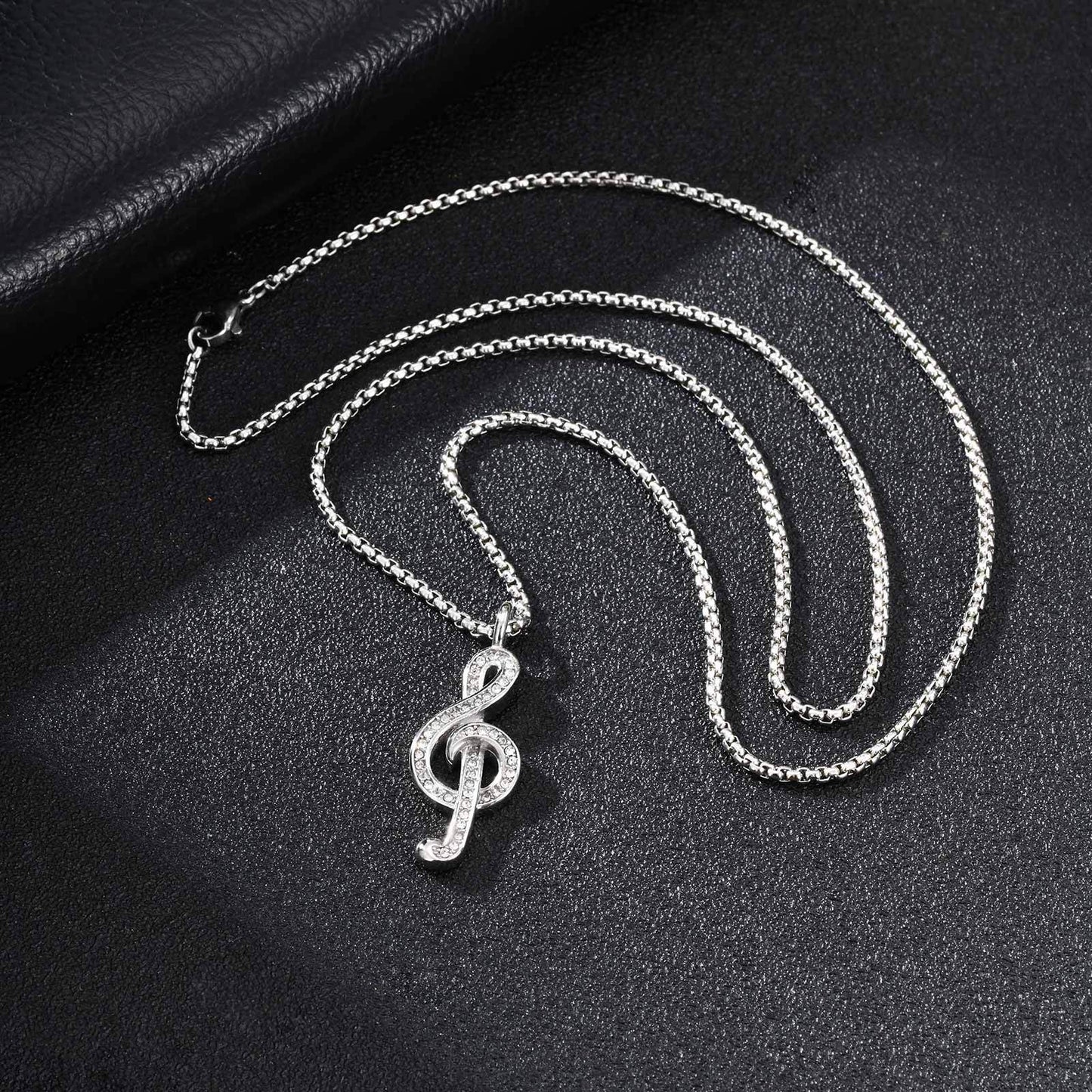 Planderful Music Note Necklace Unisex Zircon Pendant