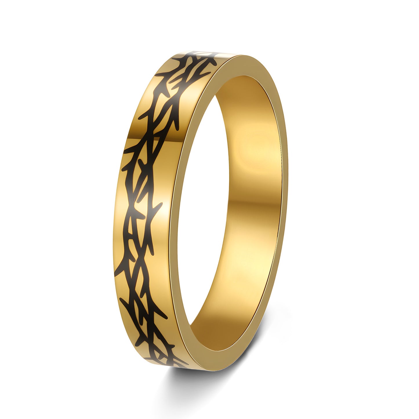 Planderful Stainless Steel Ring Laser Engraved Thorn Design Unisex Everyday Jewelry for Men and Women