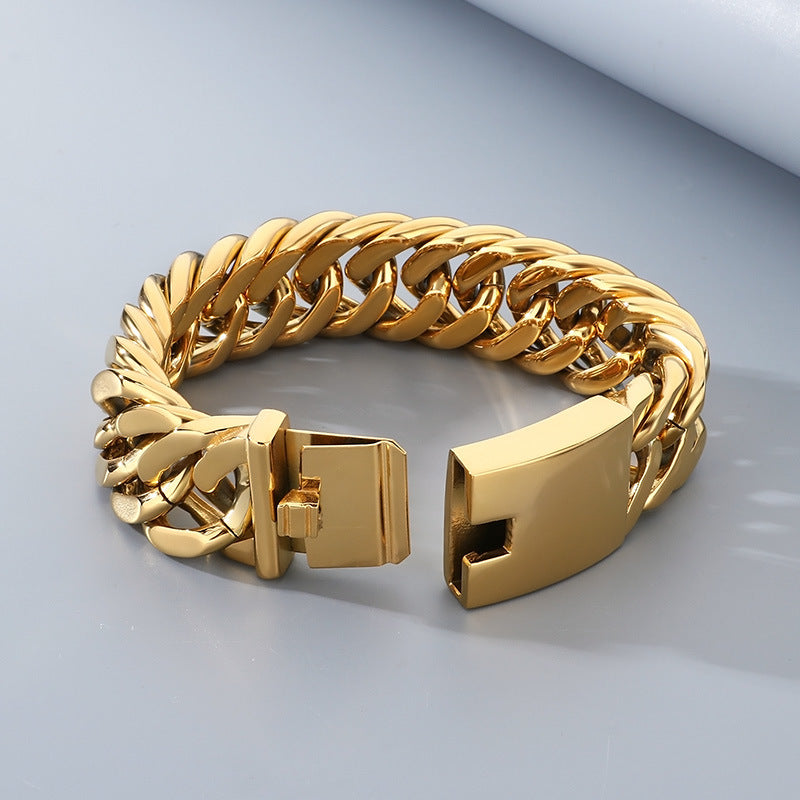 18mm Double-Woven Four-Sided Grinding Cuban Chain Polished Men's Bracelet