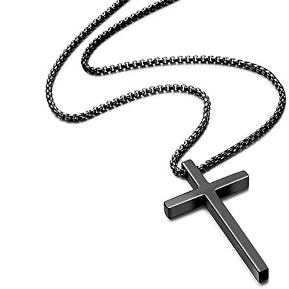 Planderful Everyday Genie Mens Cross Necklace Glossy Steel Hip Hop Chain Pendant Long Versatile Jewelry