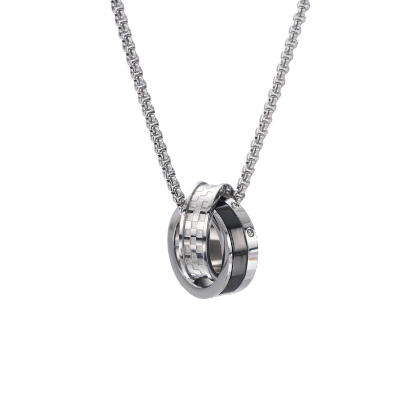 Planderful Everyday Genie Titanium Steel Double Hoop Ring Necklace For Men Crystal Pendant Trendsetting Accessory