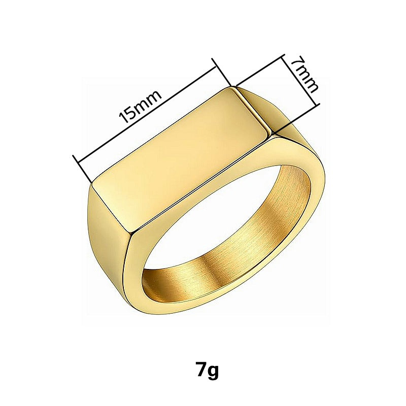 Planderful Titanium Steel Rectangular Ring Unisex Retro Personality Casting Protection Statement Jewelry