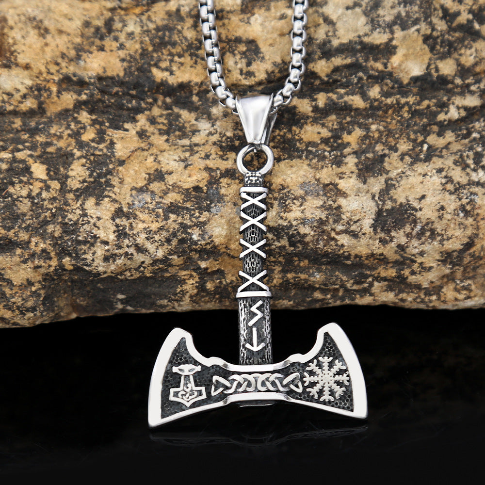 Stainless Steel Viking Axe Pendant Retro Men's Necklace