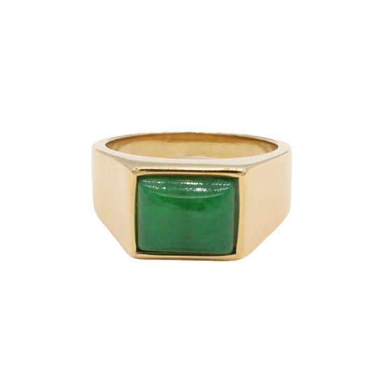 Planderful Green Stone Titanium Steel Ring For Men And Women Unisex Everyday Protection Statement
