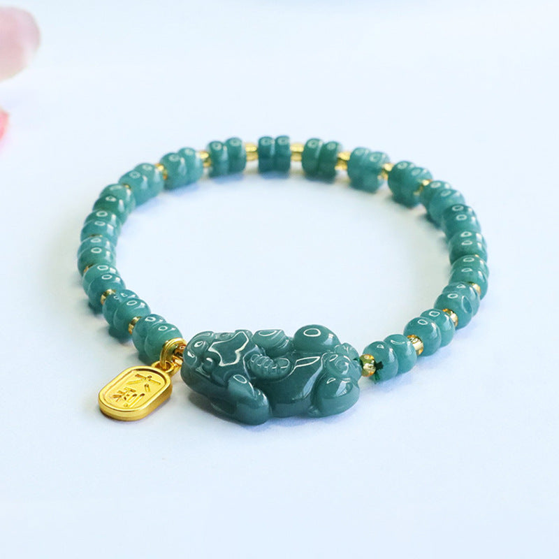 Blue Water Jadeite Pixiu & Abacus Bead Beaded Bracelet