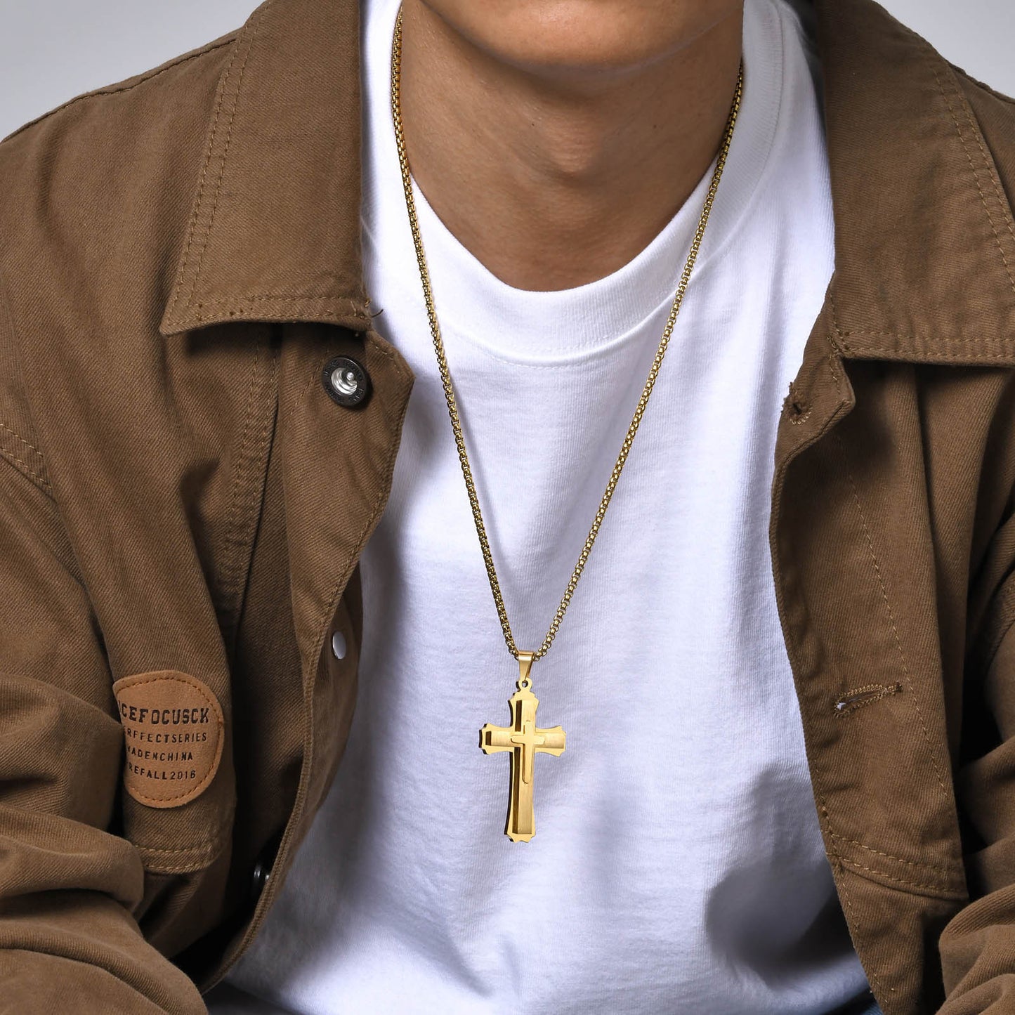 Jewelry European And American Accessories Stainless Steel Three Layer Cross Pendant Necklace For Men