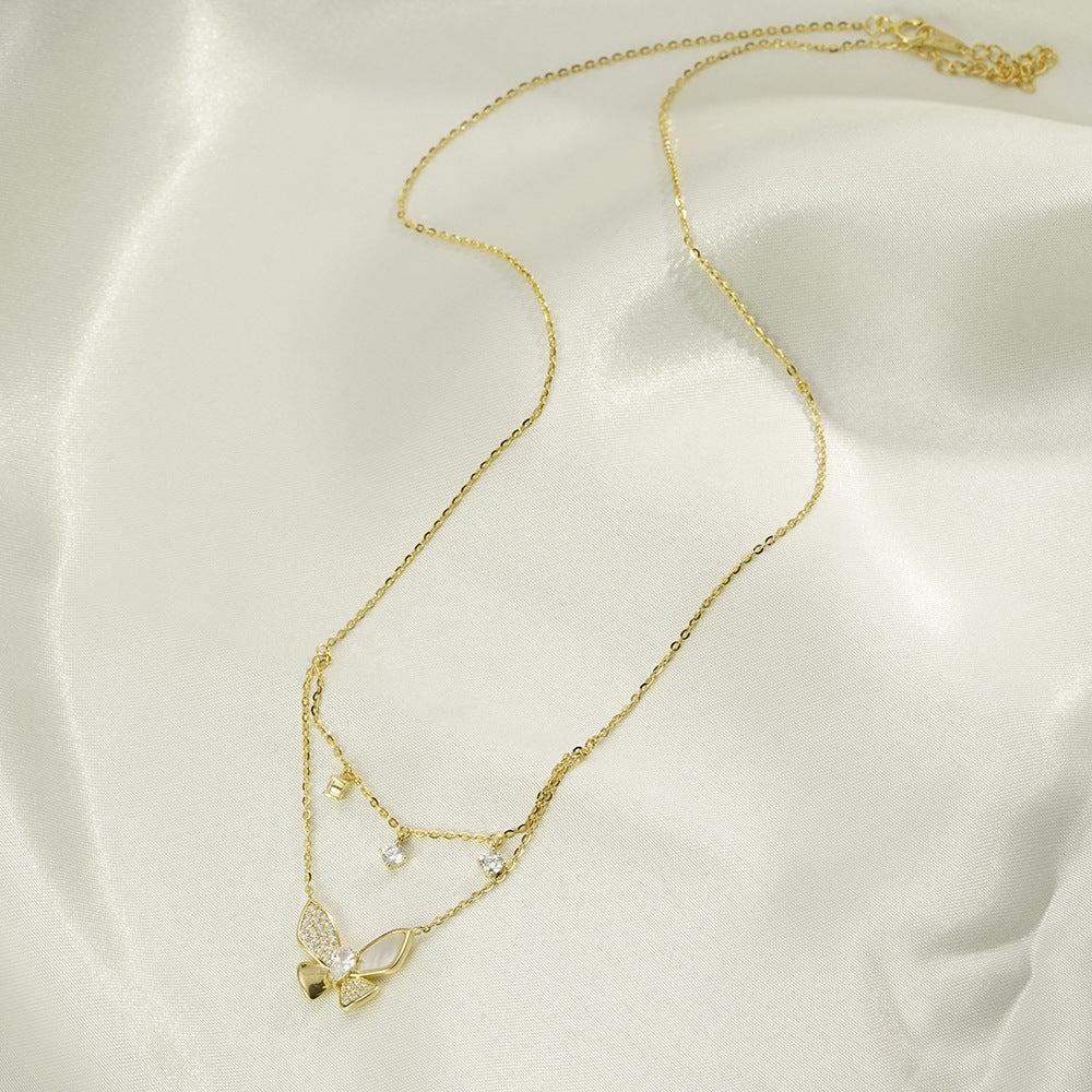 S925 Sterling Silver Double-Layer Butterfly Necklace Women's Wholesale