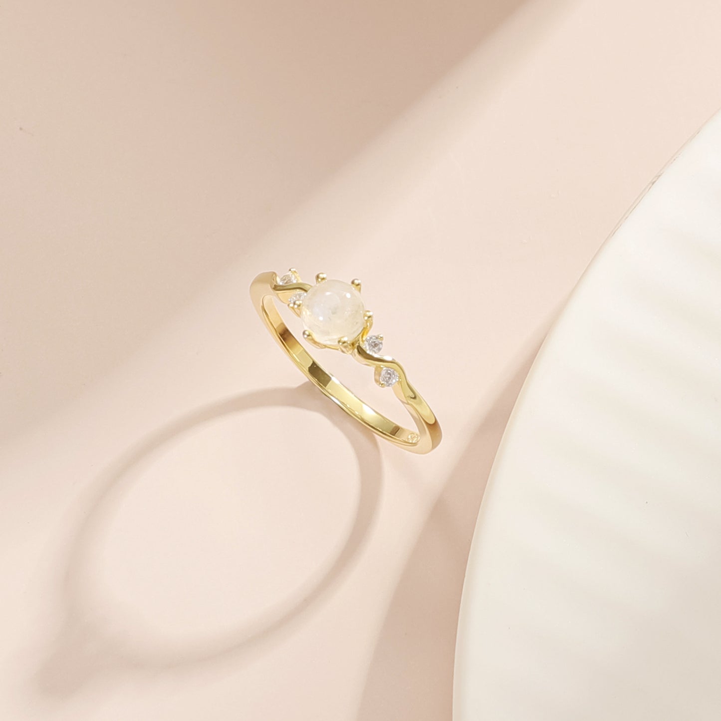 Ins Wind Moonstone Ring Gold Women's S925 Silver Opal Design