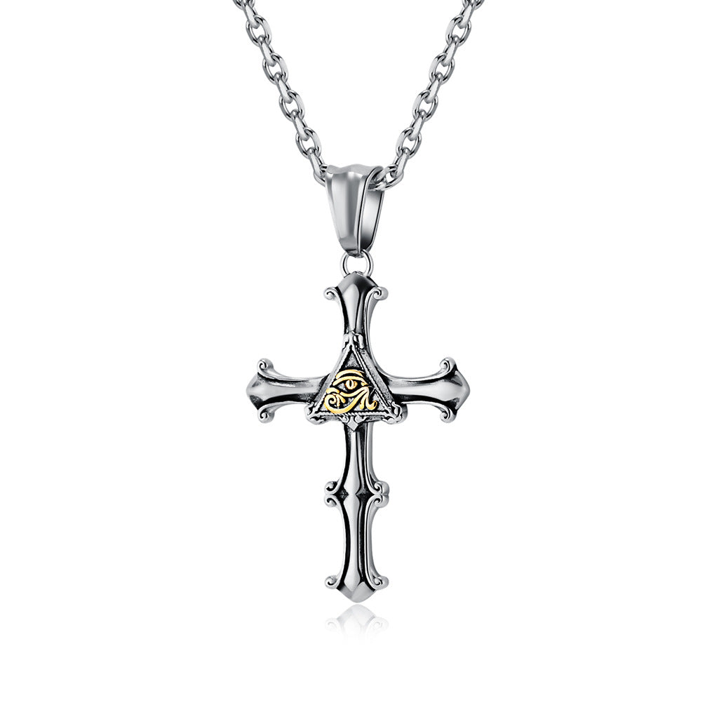 Planderful Eye Of Horus Cross Pendant Necklace Titanium Steel For Retro Vintage Style Jewelry