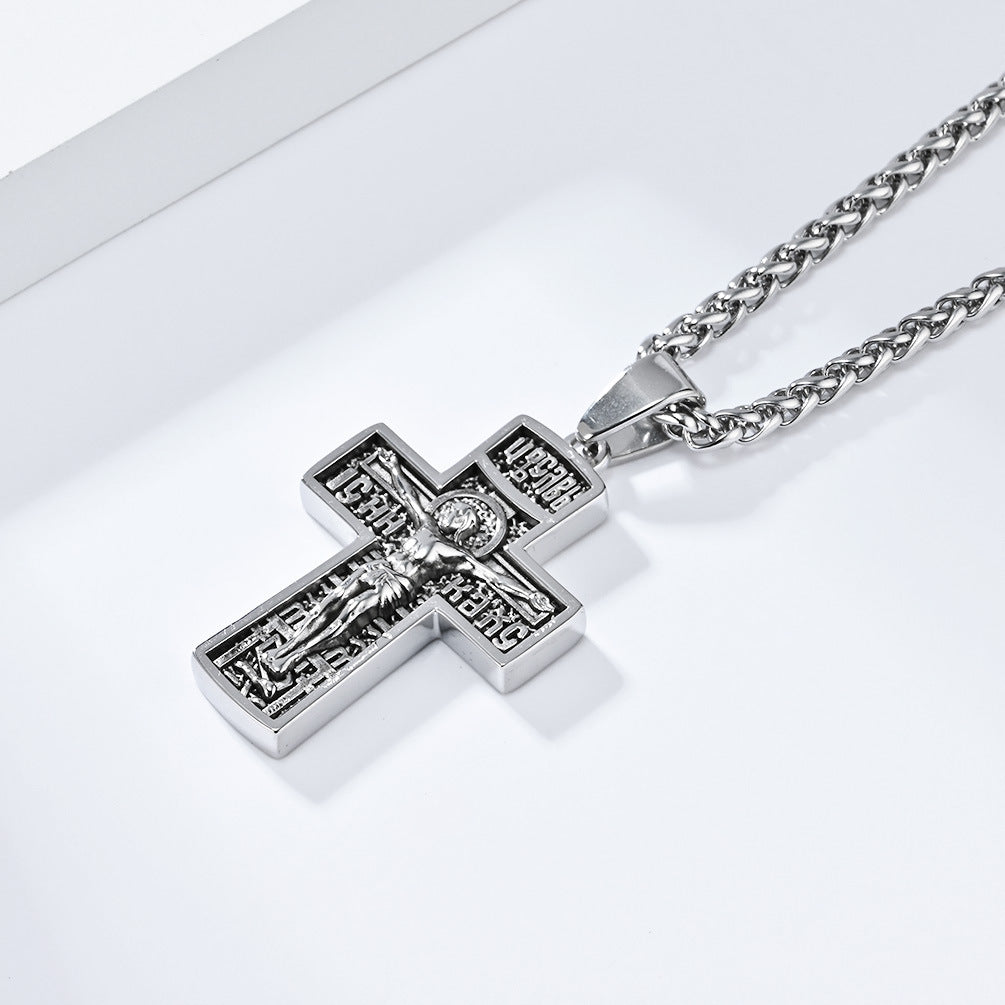 Stainless Steel Cross Necklace for Men Sweater Chain Retro Jewelry