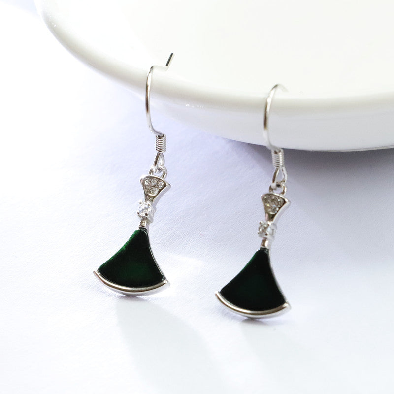 Dark Jadeite Skirt 925 Silver Hook Earrings