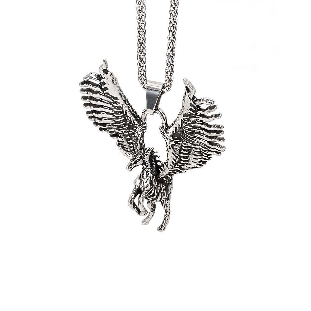 Tianma Men's Stainless Steel Necklace Pendant – Locomotive Hip-Hop Unicorn Wing