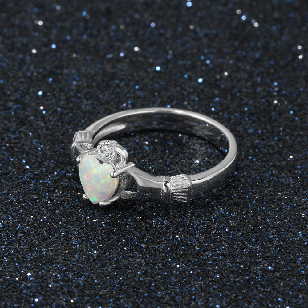 Planderful Jewelry Opal Ring Sterling Silver Ring, Hand Holding Love Design, Everyday Genie