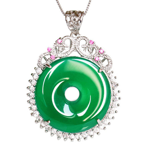 Green Chalcedony Zircon Halo Peace Buckle Necklace
