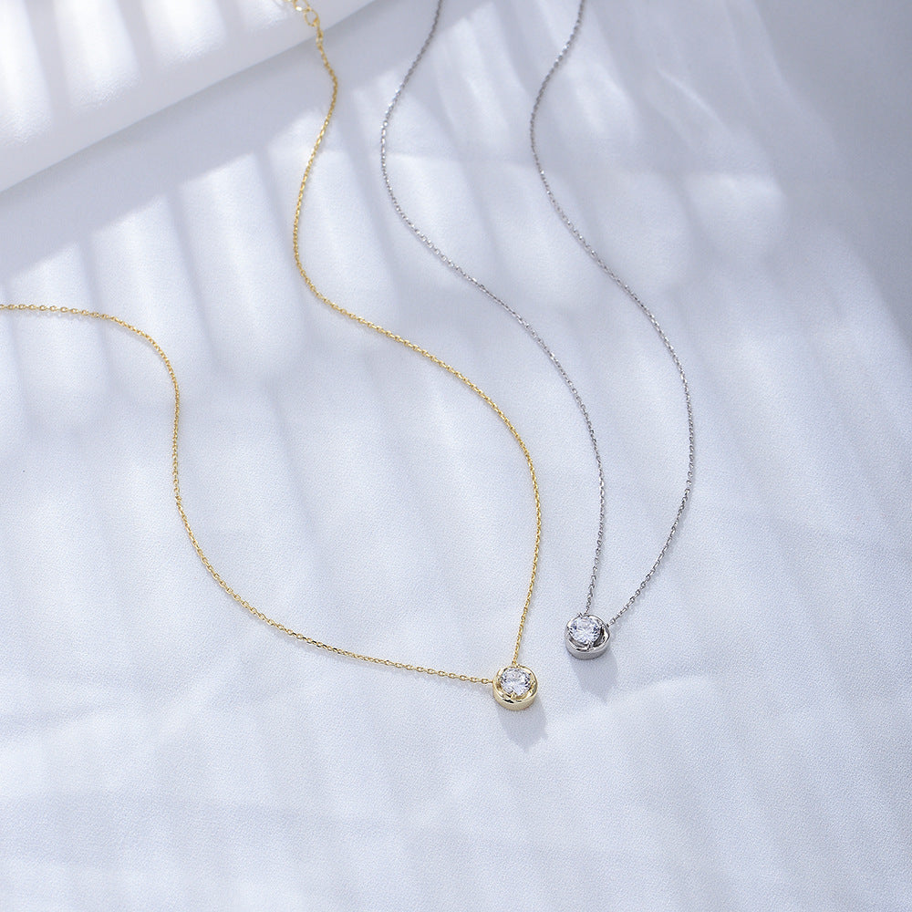 925 Sterling Silver Hollow Single Zircon Necklace High-End Exquisite