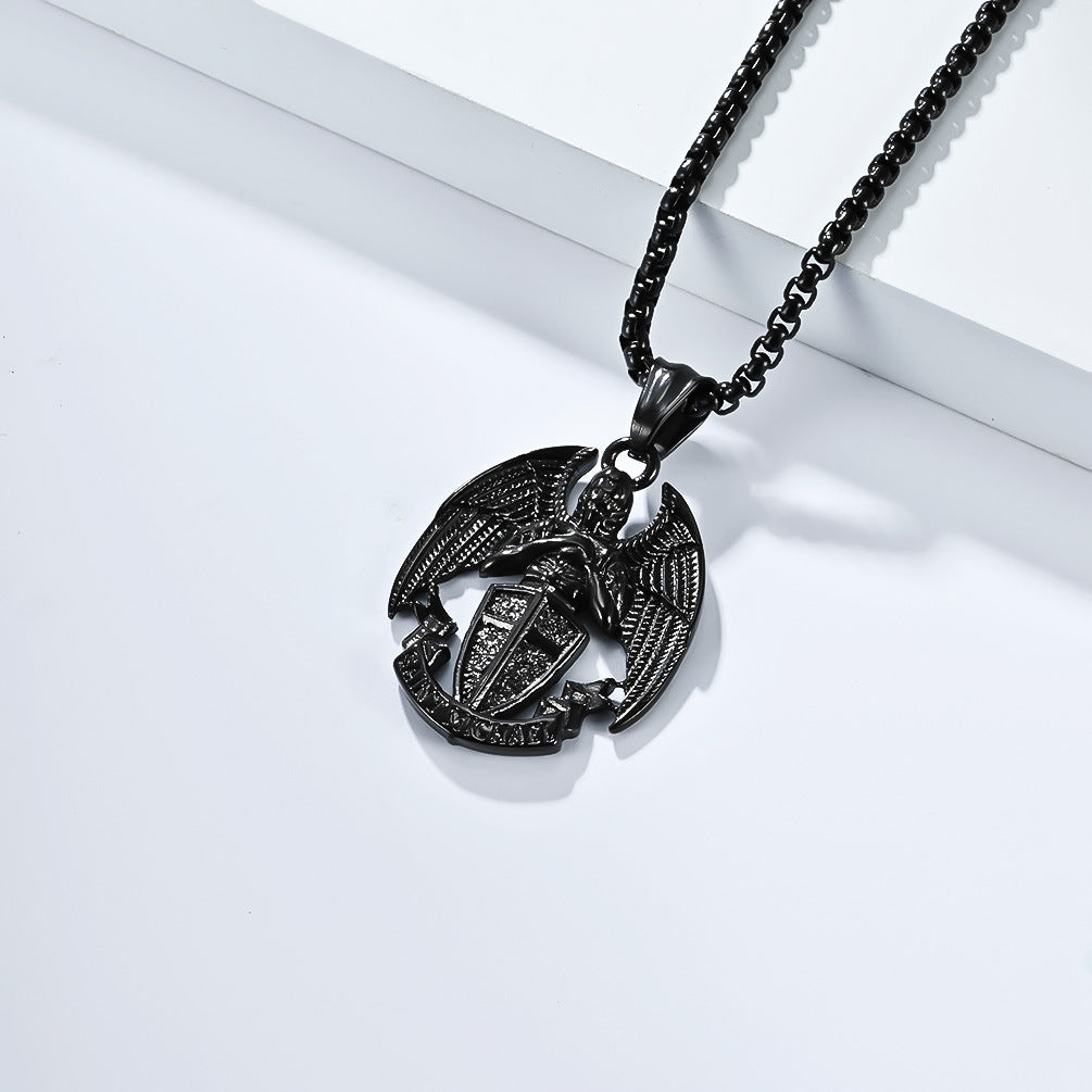 Planderful Titanium Steel St Michael Necklace For Men Vintage Punk Pendant Wear Iconic Streetwear