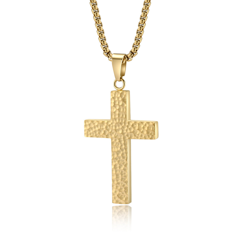 New Irregular Hand-Beaten Titanium Steel Cross Necklace
