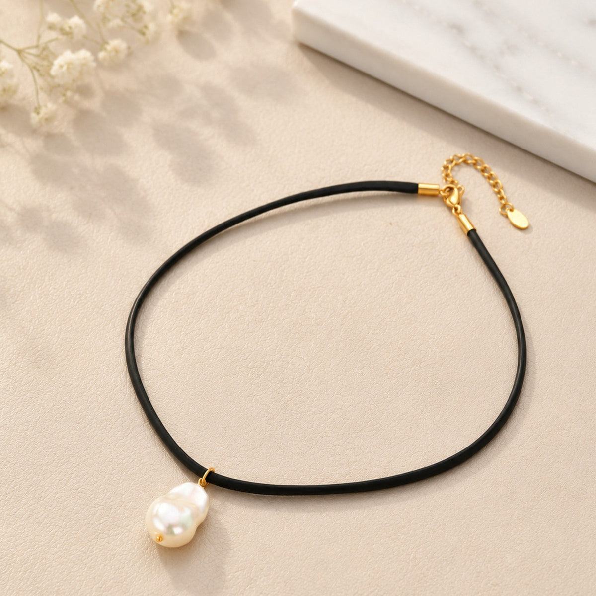 Summer Leather Rope Stainless Steel Imitation Pearl Pendant Leather Women's Premium Necklace