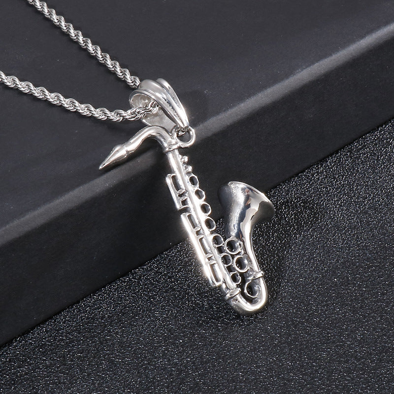 Stylish Saxophone Musician Pendant for Men - Titanium Steel and Stainless Steel Flute Accessory