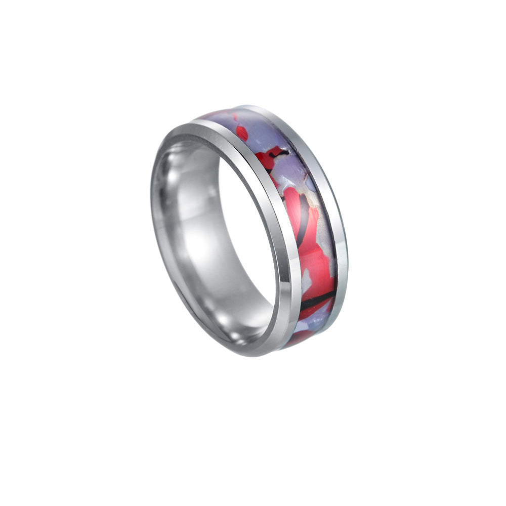 Contrast Color Men's Precision Titanium Steel Ring with Opal Stone for Men