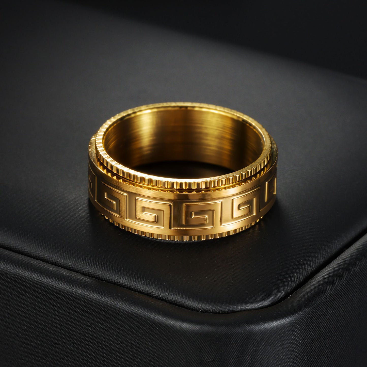 Planderful Titanium Steel Ring Rotating Decompression Anti Anxiety Ruyi Great Wall Pattern Unisex Jewelry For Couples