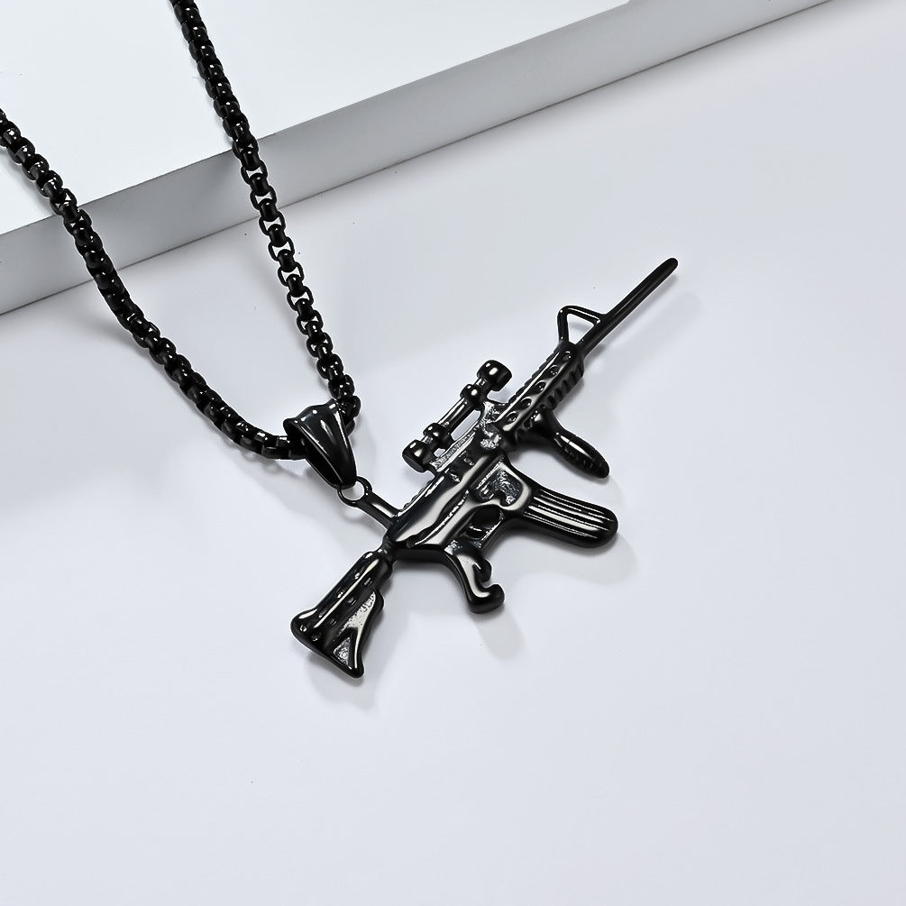Planderful M416 Assault Rifle Pendant Necklace For Men Durable Steel Military Hip Hop Jewelry