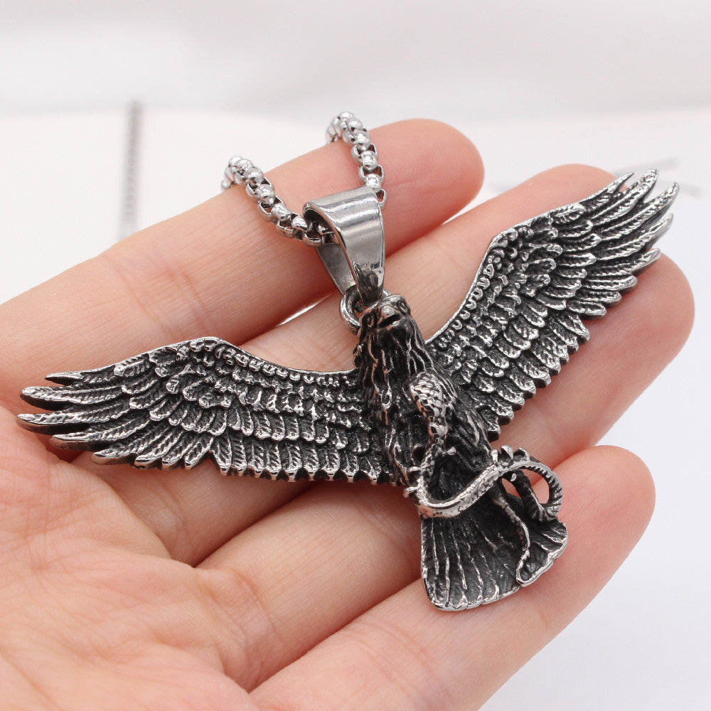 Planderful Titanium Steel Pendant Unisex Retro Eagle Snake Bold Protection Statement Jewelry For Men And Women