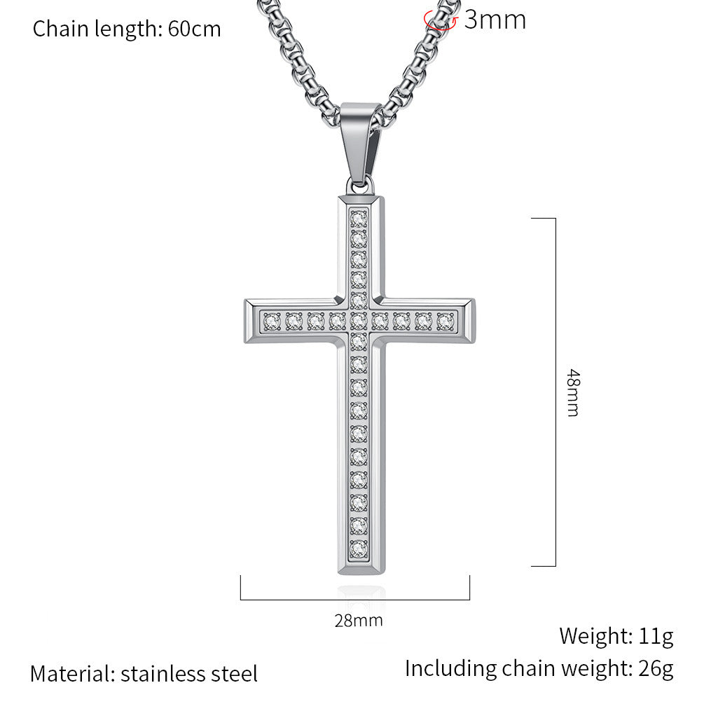 Planderful Unisex Stainless Steel Zircon Inlay Cross Necklace Sleek Everyday Genie Pendant